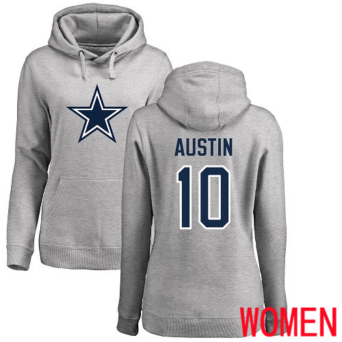 Women Dallas Cowboys Ash Tavon Austin Name and Number Logo 10 Pullover NFL Hoodie Sweatshirts